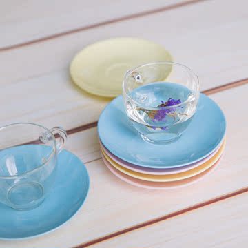 玻璃茶杯套装糖果色彩泥骨瓷简约咖啡杯耐热玻璃杯玻璃茶具花茶杯