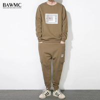 BAWMC日系男装日系复古卫衣系列秋季新款圆领套头个性印花卫衣