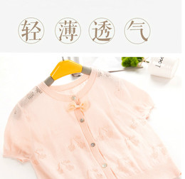 夏季女童纯棉外套宝宝儿童镂空针织开衫空调衫薄款樱桃短袖披肩潮