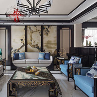 新中式实木沙发组合现代酒店会所布艺沙发样板房客厅创意家具定制