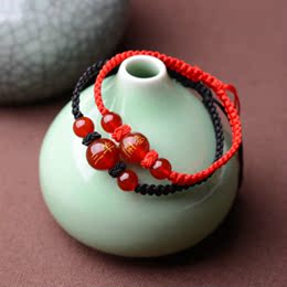 天然红黑玛瑙红绳编织情侣手链 一对 男女520情人节礼物 护身平安