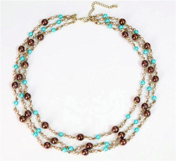 (LZW-102)Vintage古着 彩色人造珍珠多层细款项链 女