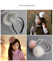 韩国儿童发饰头饰女童毛球球立体造型甜美可爱仿兔毛发箍发卡头箍