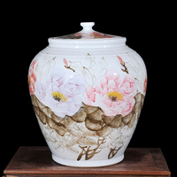 景德镇手绘陶瓷米缸40斤带盖酒缸米桶储物罐高白泥米桶米箱防潮