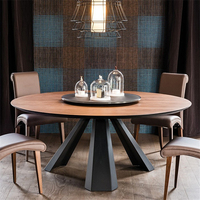 美式实木餐桌椅组合现代简约圆形餐桌铁艺圆桌饭桌6人餐桌组合