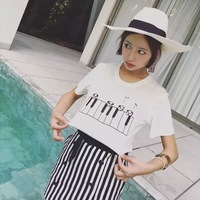 小金子2016夏新款女装时尚运动萌趣T恤+条纹半身裙子套装D5116#