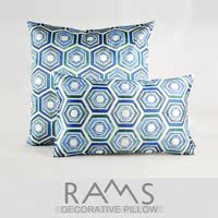 RAMS地中海样板房沙发床头家居装饰靠垫蓝色渐变菱形几何绣花抱枕