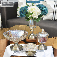 奢华欧式美式家居装饰品高档水晶玻璃果盘果罐花瓶茶几装饰三件套