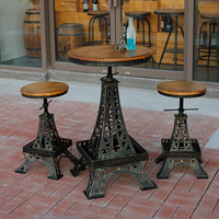 时尚休闲松木咖啡馆餐厅餐桌椅组合 创意户外铁塔成套酒吧桌椅