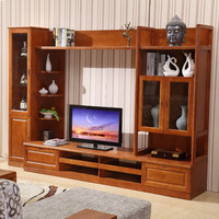 实木整体电视柜组合墙背景柜电视机柜影视柜现代中式客厅 包邮