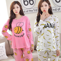 韩版可爱大蜜蜂针织棉家居服套装秋季长袖长裤卡通女士睡衣特价