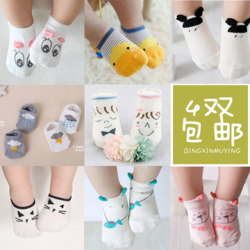 韩新款卡通小动物船袜纯棉婴儿童宝宝点胶防滑船袜空调房地板袜子