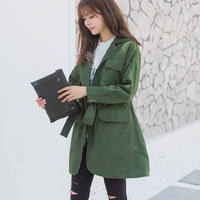 学生秋装风衣外套女连帽风衣外套学院风系带韩版中长款OL风衣外套