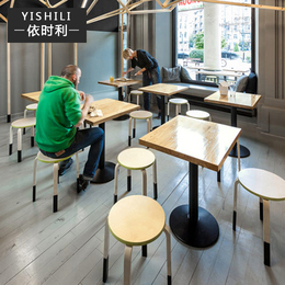 现代简约餐桌椅 铁艺全实木餐桌椅组合咖啡厅奶茶店甜品店方桌