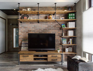 美式loft复古实木水管电视机柜 铁艺置物架 小户型客厅茶几组合