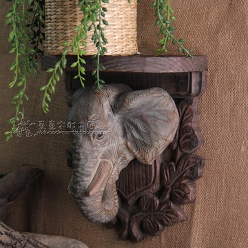 实木手工雕刻 动物头置物架 墙上装饰架 壁挂 花架墙软装饰品挂件