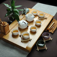 茶具套装特价陶瓷紫砂沙冰裂功夫茶具整套一体孟宗竹盘限量包邮