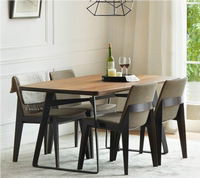 美式实木餐桌椅组合简约原木家用6-8人饭桌 复古铁艺办公桌子定制