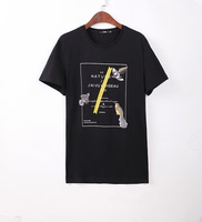B1DA62209 代购 2016 新款 黑色个性印花男士短袖T恤潮
