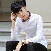 2016秋男装长袖纯色棉麻衬衫男士韩版潮棉白衬衫男式爆款衬衫