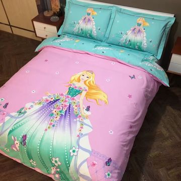 全棉儿童卡通女孩床上用品三四件套1.5m纯棉磨毛公主被套芭比床单