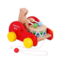 木质儿童拖拉小熊敲鼓手拉拖车推荐学步爬行期宝宝木制益智玩具