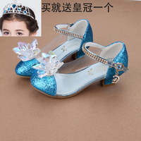儿童公主单鞋高跟春秋女童主持人夏水钻钢琴表演皮鞋灰姑娘水晶鞋
