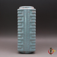 宋官窑开片釉琮式花瓶 裂纹青釉 古玩古董陶瓷器仿古瓷老货收藏