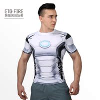 ETQ Fire 钢铁侠紧身t恤 男运动健身修身英雄装 白钢铁侠紧身短袖