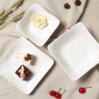 纯白陶瓷西餐盘西式浮雕盘子意面盘碟创意餐具鱼盘菜盘蛋糕点心盘