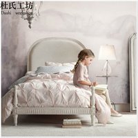 现货欧式美式乡村实木儿童床 法式复古白橡木软包卧室家具可定制