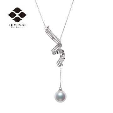 海梵纪珠宝 日本正圆AKOYA海水珍珠毛衣链18K金 天然南非钻石项链
