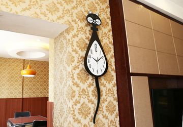大猫咪钟表时钟挂钟客厅现代个性创意简约田园卧室静音挂表石英钟