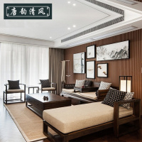 新中式实木雕刻布艺沙发现代 简约客厅家具禅意茶楼沙发三人沙发