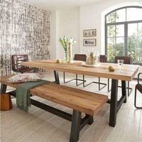 美式乡村艺术风咖啡茶餐厅桌椅实木家具复古铁艺餐桌长凳桌椅组合