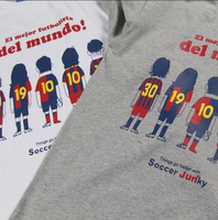 创意印花 西班牙足球主题 卡通巴萨10号 纯棉修身 短袖T恤 潮牌男