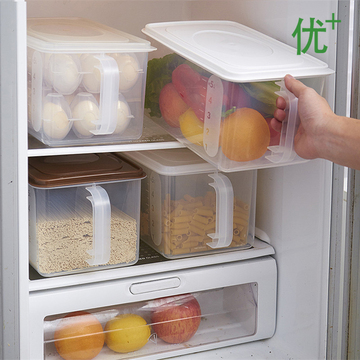 厨房带手柄塑料收纳盒带盖冰箱密封罐可叠加大号储物箱米桶透明