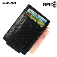 爆款高档头层牛皮磁铁美金夹卡包多功能防磁钞票夹 RFID真皮卡包