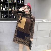 2016秋冬女装新款韩版半高领套头毛衣女混色长袖中长款针织衫