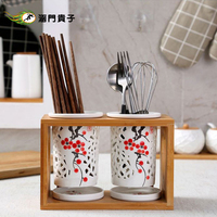 陶瓷筷子筒 创意防霉厨房家用双筒沥水筷子盒 日式厨房餐具收纳盒