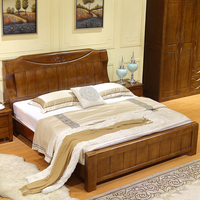 现代中式全实木床1.8米1.5m原木双人床婚床橡木储物高箱包安装