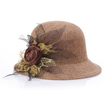 2016时尚亚麻花朵女礼帽 春夏季青中年妈妈盆帽沙滩帽时装女帽子