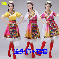2016新款藏族舞蹈演出服装成人女元旦少数民族舞蹈表演服短裙水袖