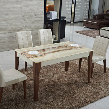天然大理石台面餐桌椅组合小户型现代简约客厅实木饭桌505