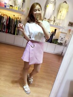 韩国代购实体店现货 洞洞扣交叉粉紫色双层小短裙半身裙