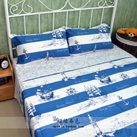 地中海风格美式纯棉床品四件套床上全棉海军样板房床笠被套床单