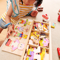 木制质配对拼图 四小熊换衣服游戏儿童宝宝2-6岁益智早教积木玩具