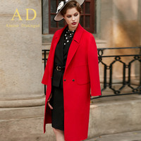 AD羊毛呢子大衣女装高端品牌纯色气质欧美街拍红色风衣外套秋冬