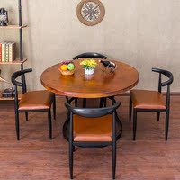 美式小户型圆形桌子现代简约餐桌椅组合复古铁艺实木圆桌餐馆餐桌