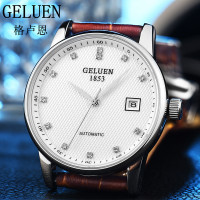 格卢恩品牌手表男士钢带简约全自动机械男表真皮皮带水钻日历腕表